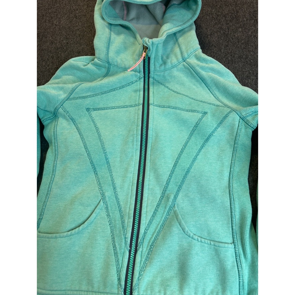 ivivva Girls Lululemon Practice Jacket Teal Full Zip Hoodie Thumbholes Size 14 - Picture 6 of 16